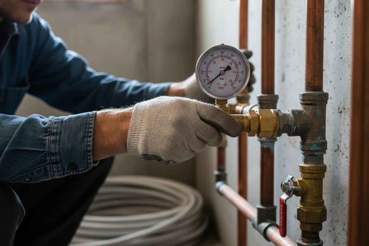 Pressure testing a repaired line during Water Line Repair in Canon